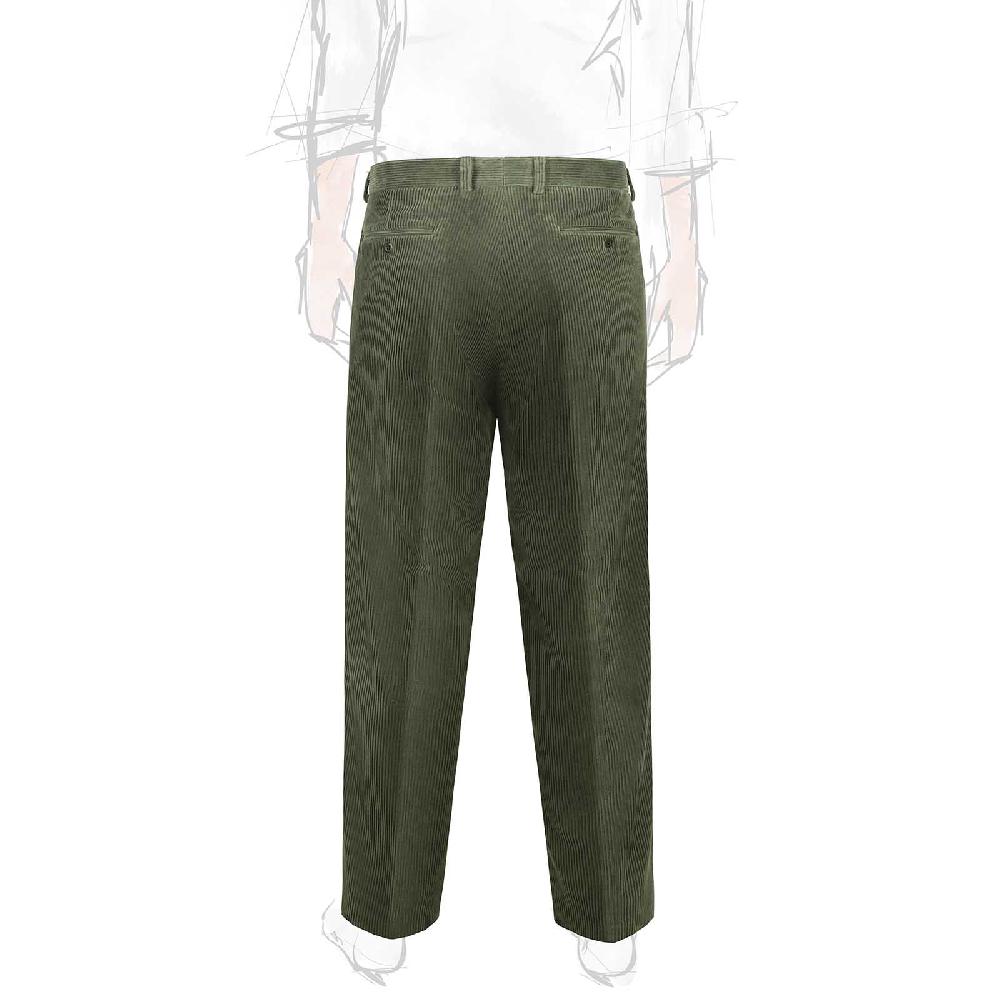 Rubinacci Pantalone 2 Pinces In Velluto A Coste Verde Militare