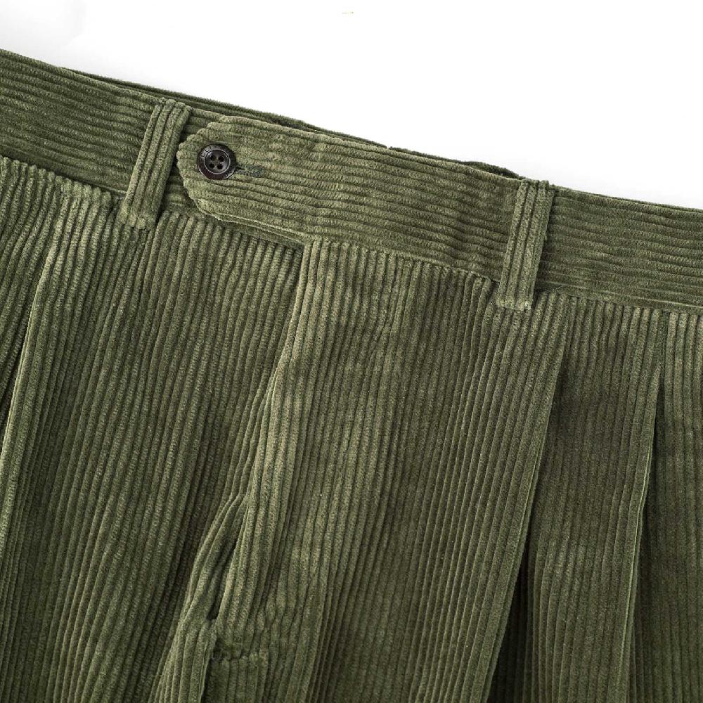 Rubinacci Pantalone 2 Pinces In Velluto A Coste Verde Militare