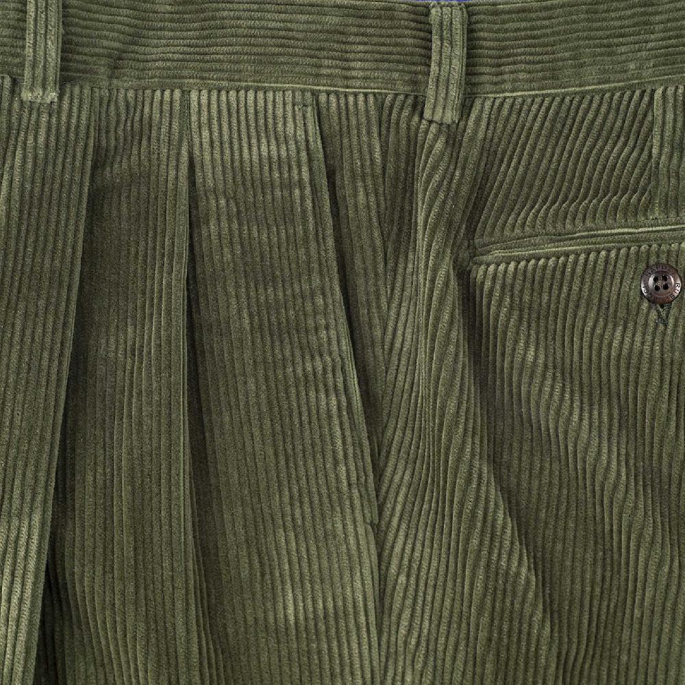 Rubinacci Pantalone 2 Pinces In Velluto A Coste Verde Militare