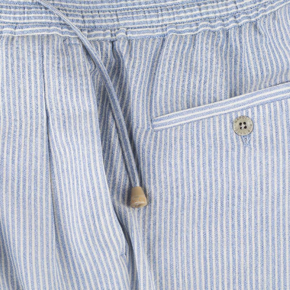 Rubinacci Pantalone Leisure In Lana E Seta Rigato Celeste