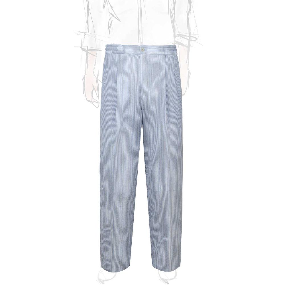 Rubinacci Pantalone leisure in lana e seta rigato celeste