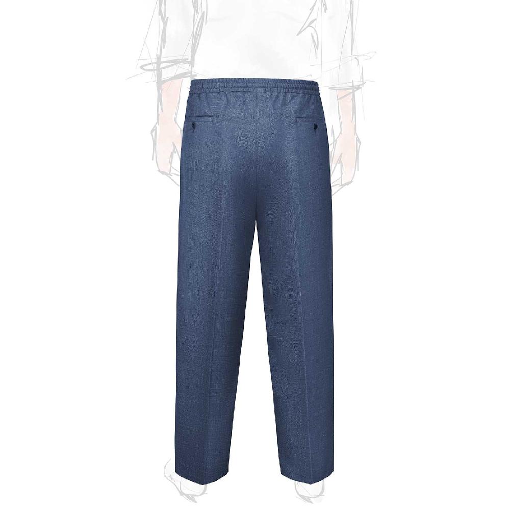 Rubinacci Pantalone Leisure In Lana E Seta Spigato Blu