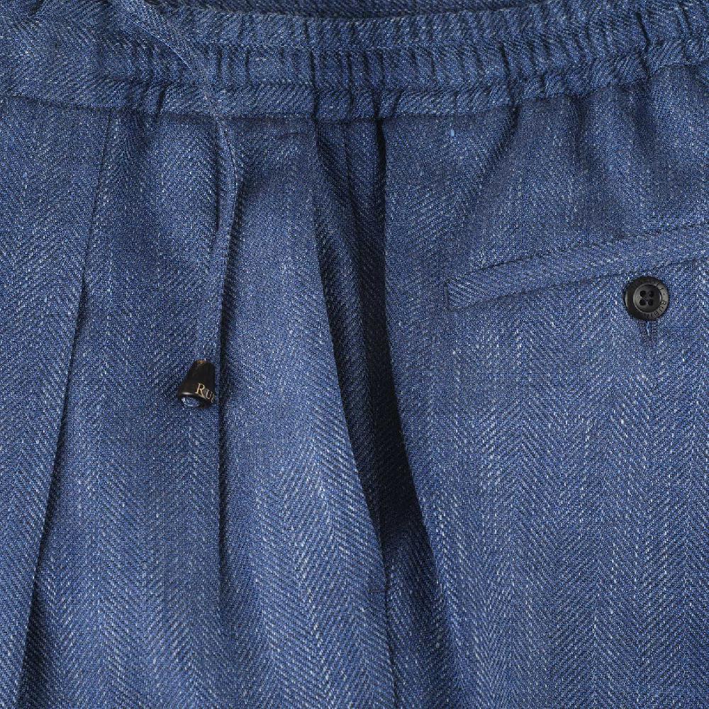 Rubinacci Pantalone Leisure In Lana E Seta Spigato Blu