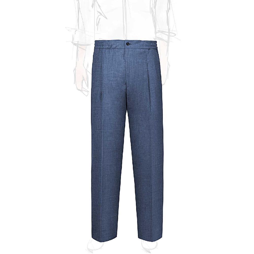 Rubinacci Pantalone leisure in lana e seta spigato blu