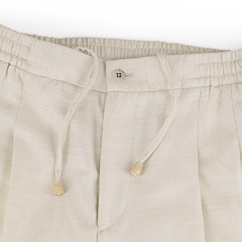 Rubinacci Pantalone Leisure In Lana E Seta Spigato Ghiaccio