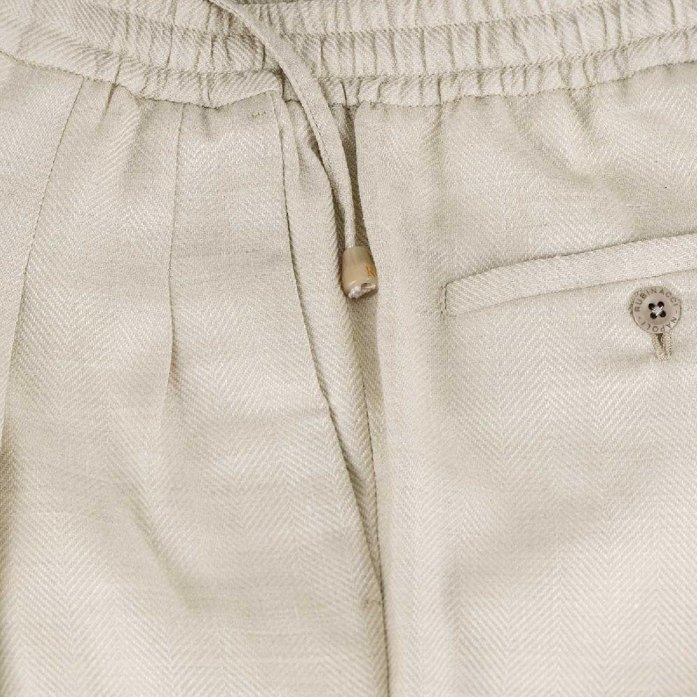 Rubinacci Pantalone Leisure In Lana E Seta Spigato Ghiaccio