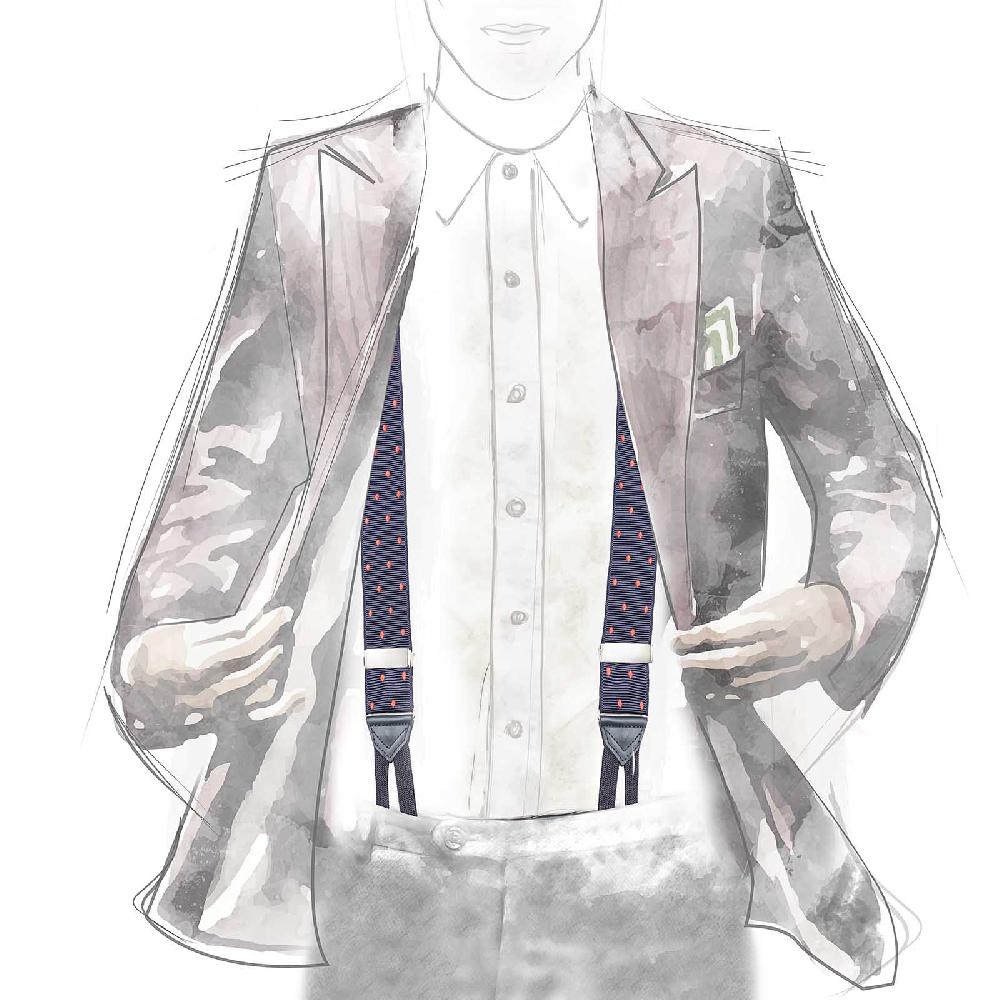 Rubinacci Bretelle blu a pois rosso