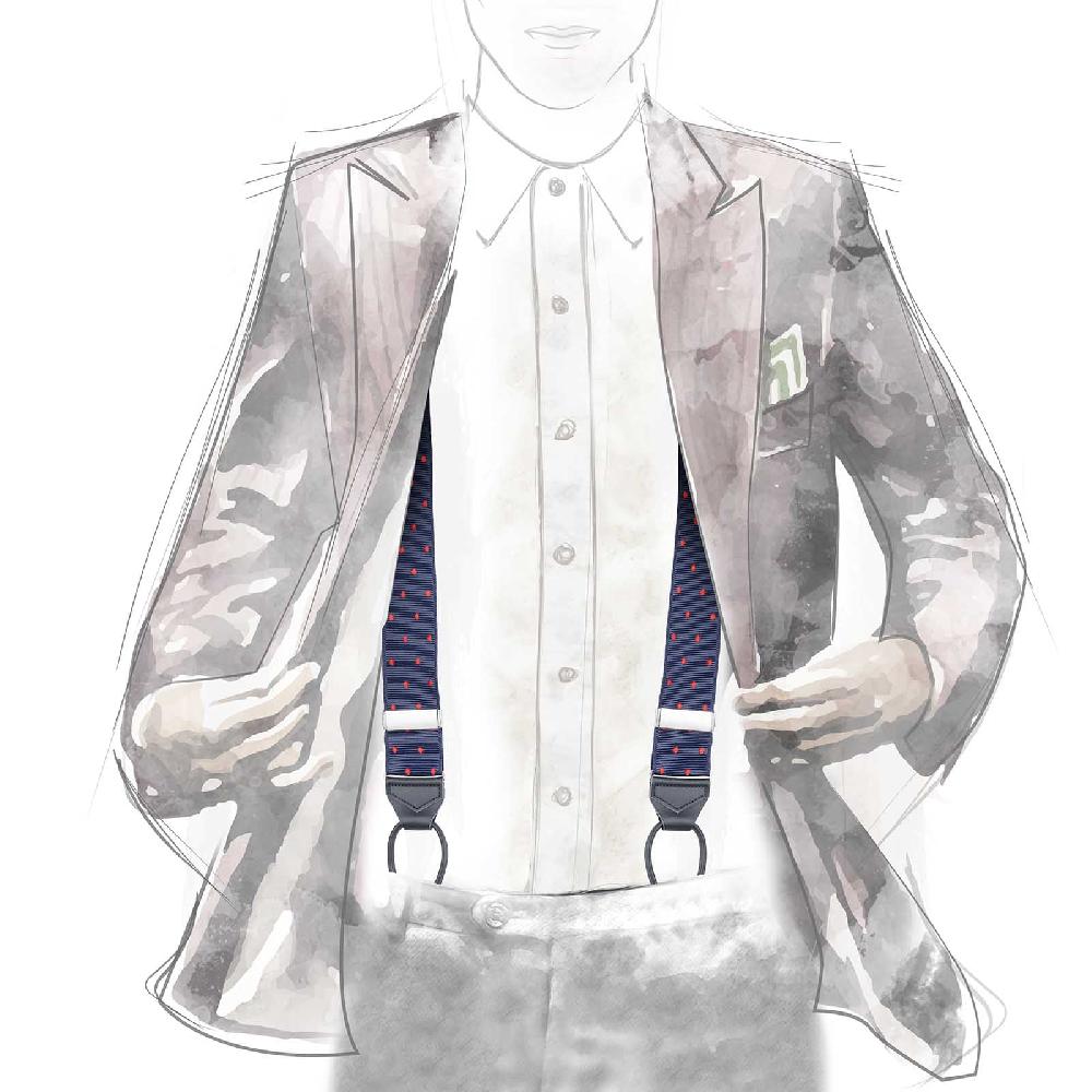 Rubinacci Bretelle blu a pois rosso