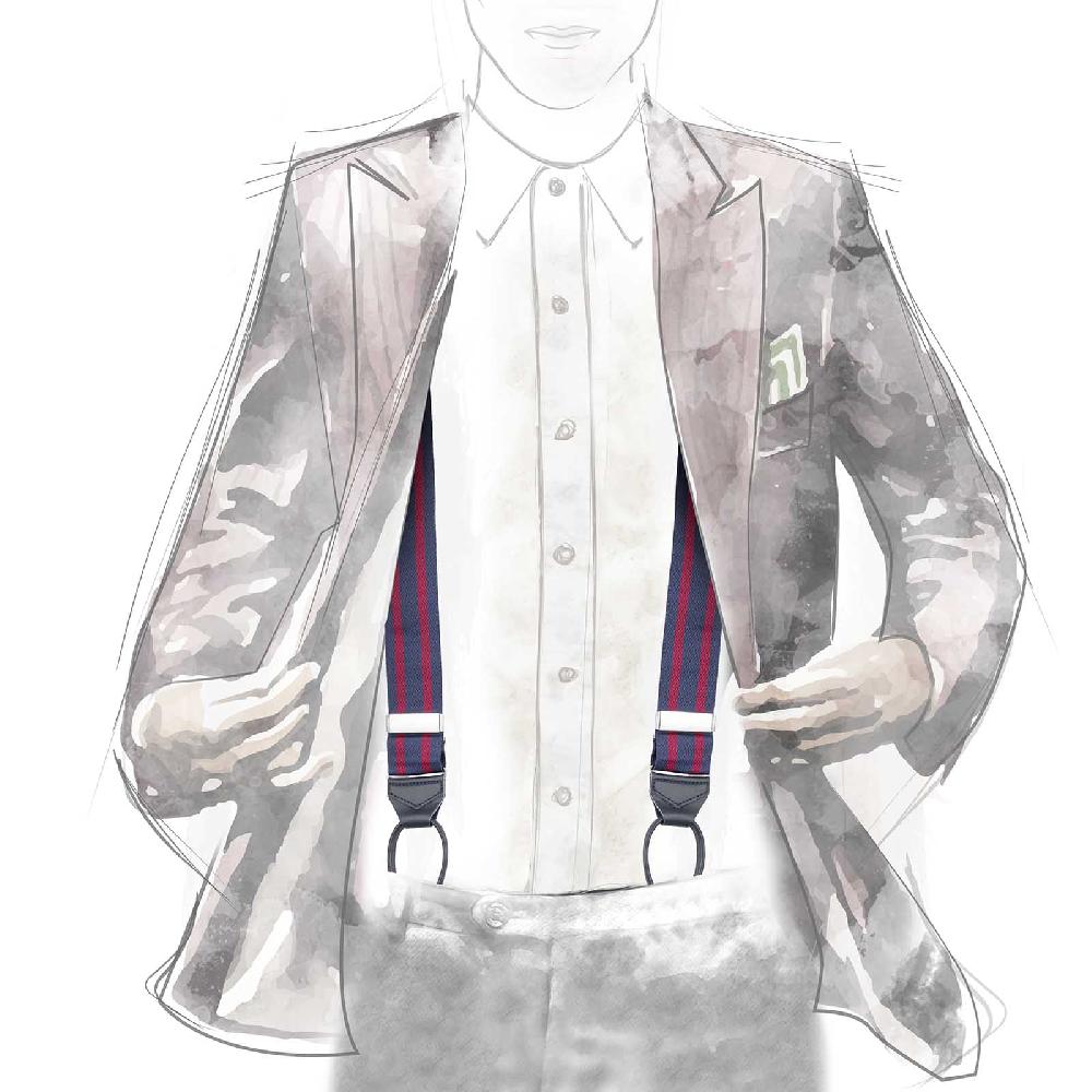 Rubinacci Bretelle rigate blu e bordeaux