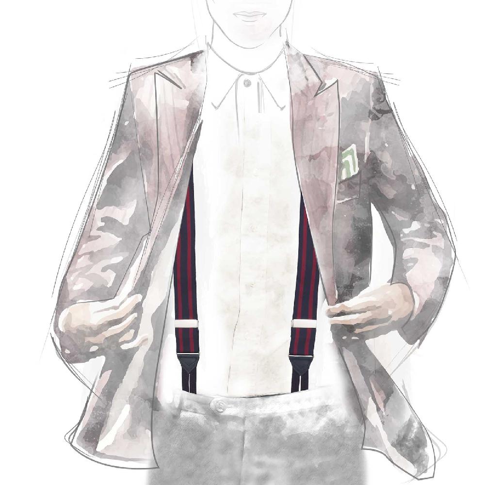 Rubinacci Bretelle rigate blu e bordeaux