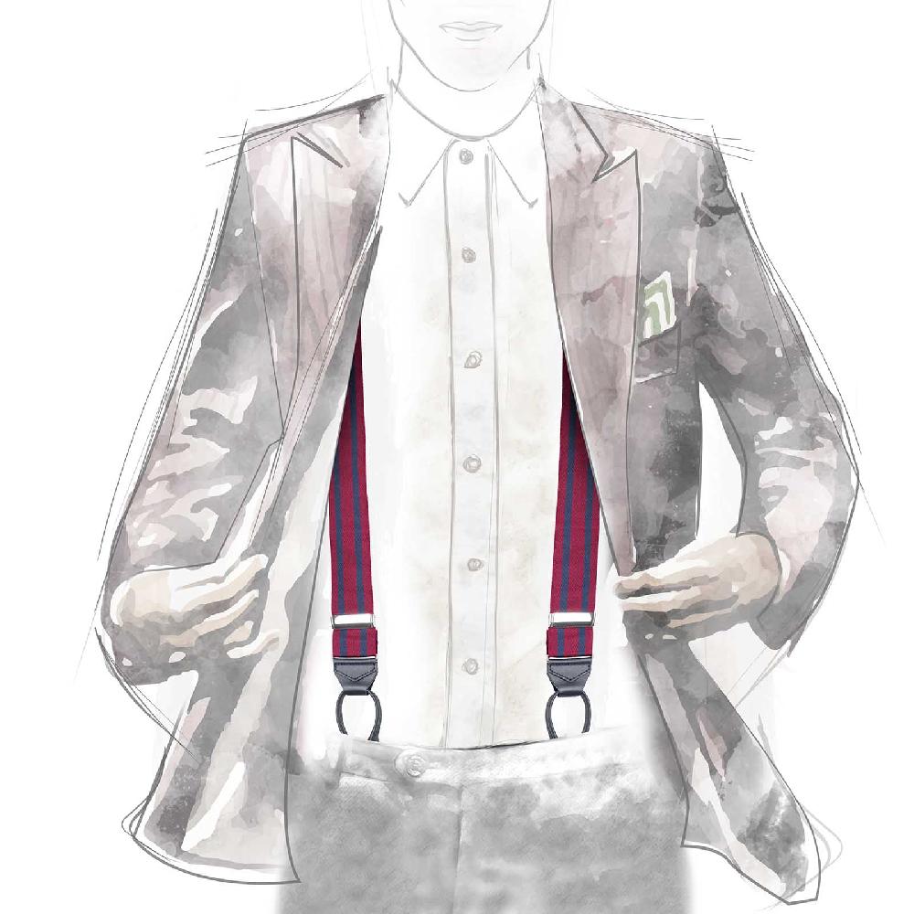 Rubinacci Bretelle rigate blu e bordeaux