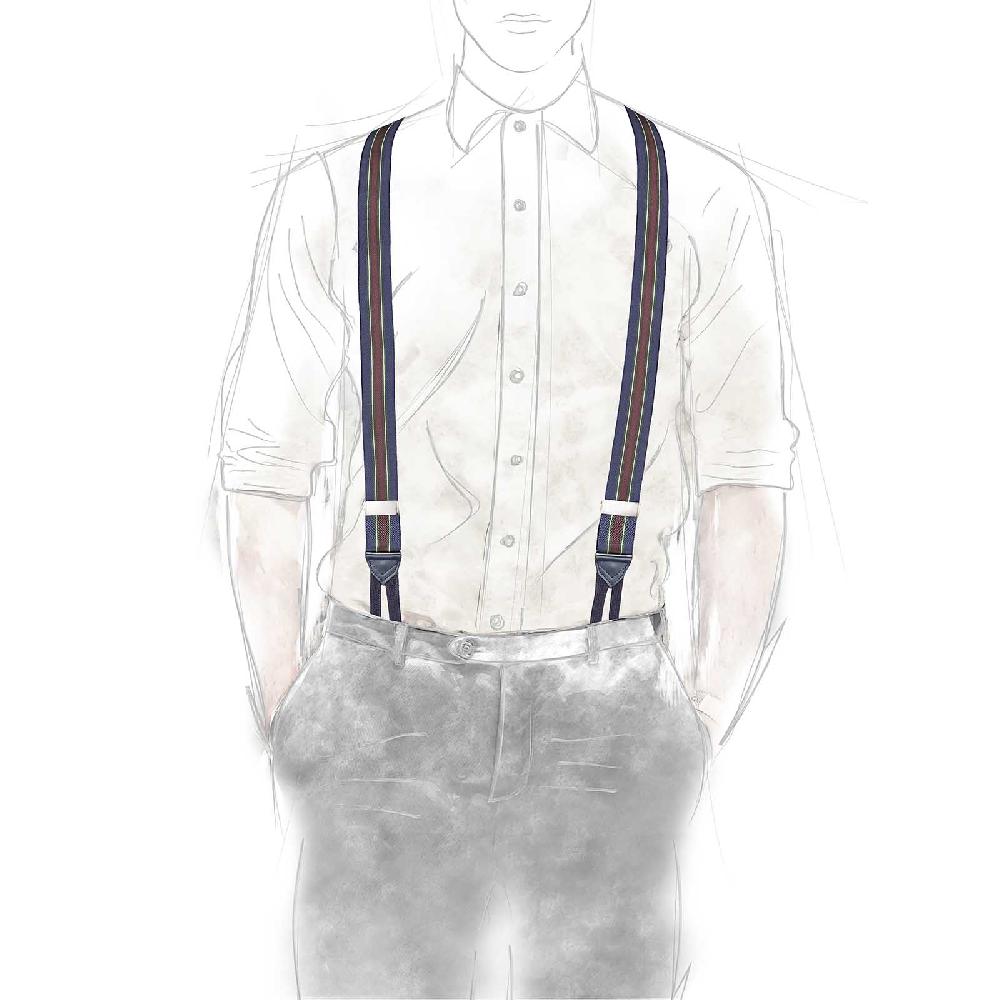 Rubinacci Bretelle Rigate Blu Verde E Vino