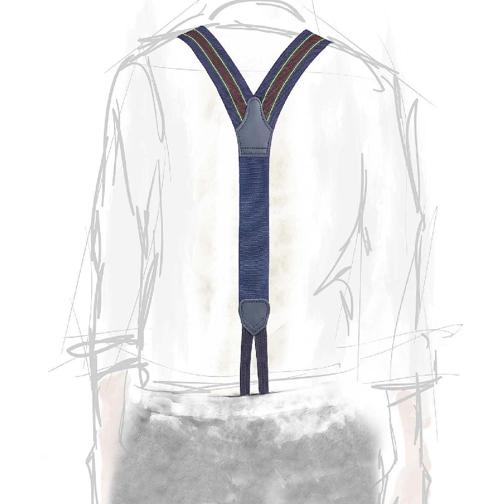 Rubinacci Bretelle Rigate Blu Verde E Vino