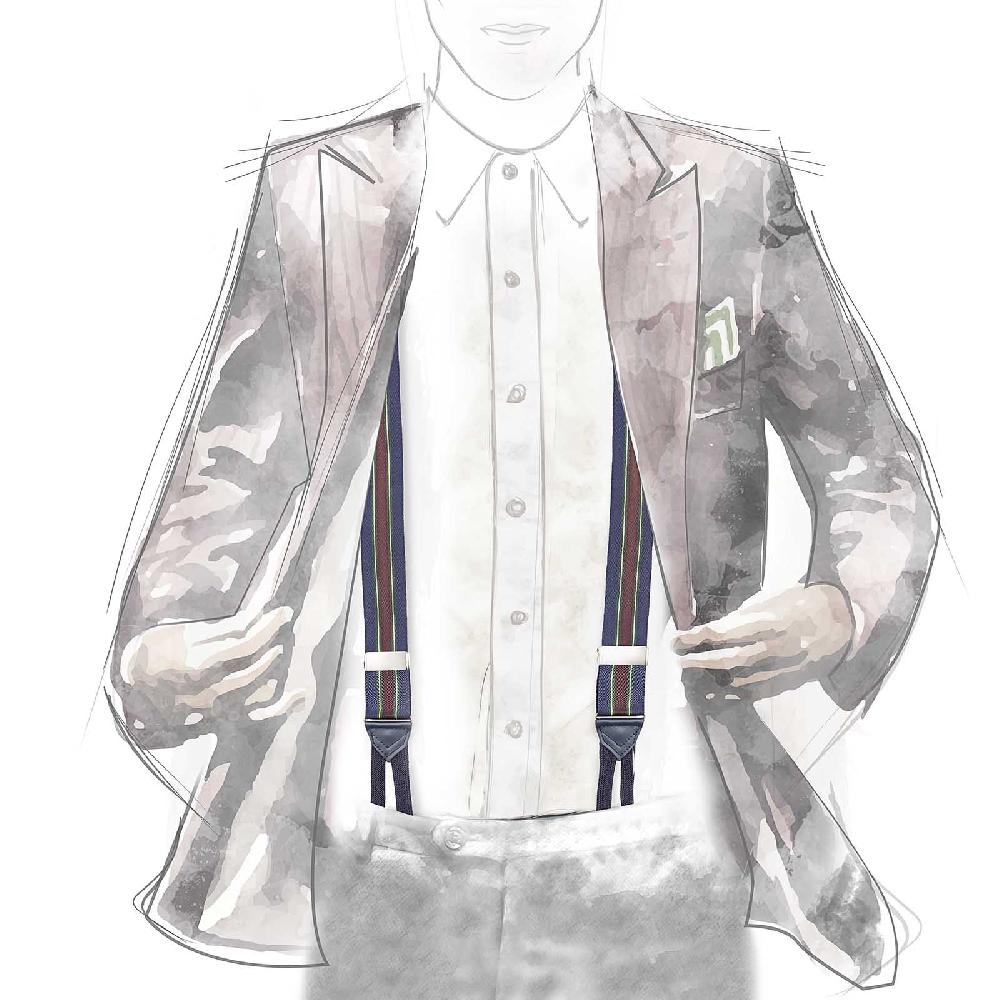 Rubinacci Bretelle rigate blu verde e vino