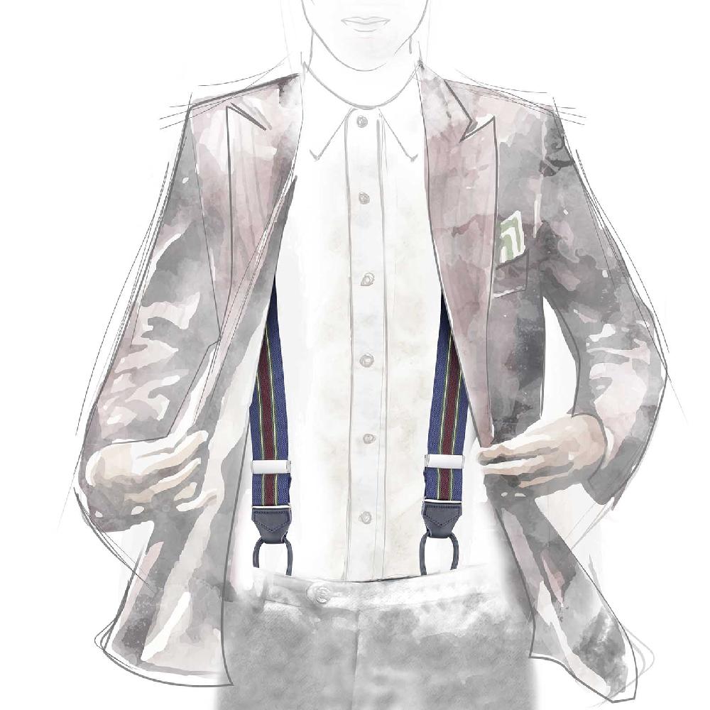 Rubinacci Bretelle Rigate Verde E Vino