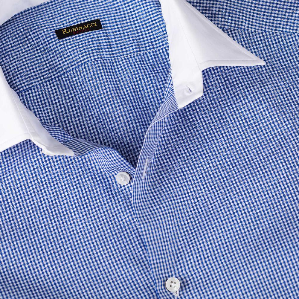 Rubinacci Camicia Con Collo Bianco Quadretto Blu