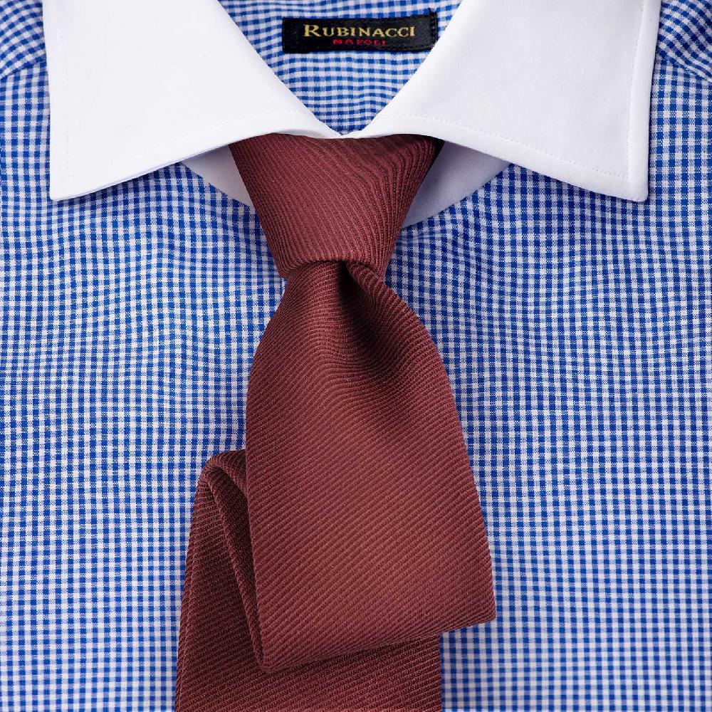 Rubinacci Camicia Con Collo Bianco Quadretto Blu