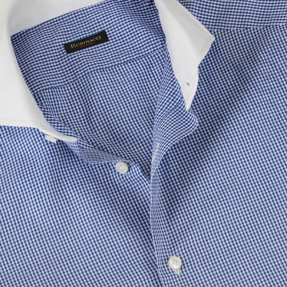 Rubinacci Camicia Con Collo Bianco Quadretto Blu