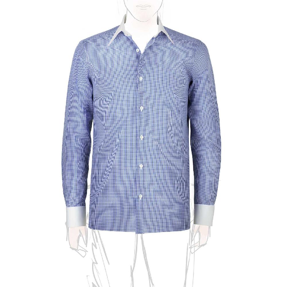 Rubinacci Camicia con collo bianco quadretto blu
