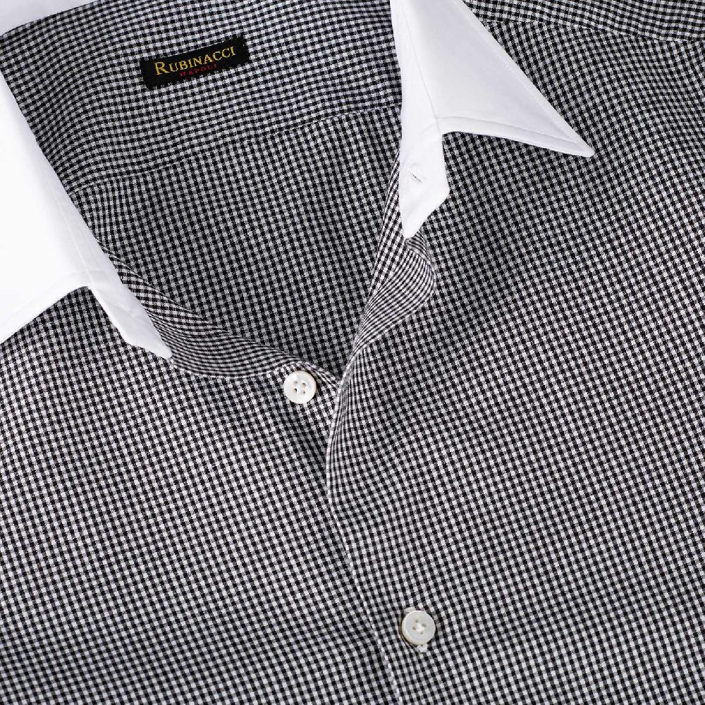 Rubinacci Camicia Con Collo Bianco Quadretto Nero