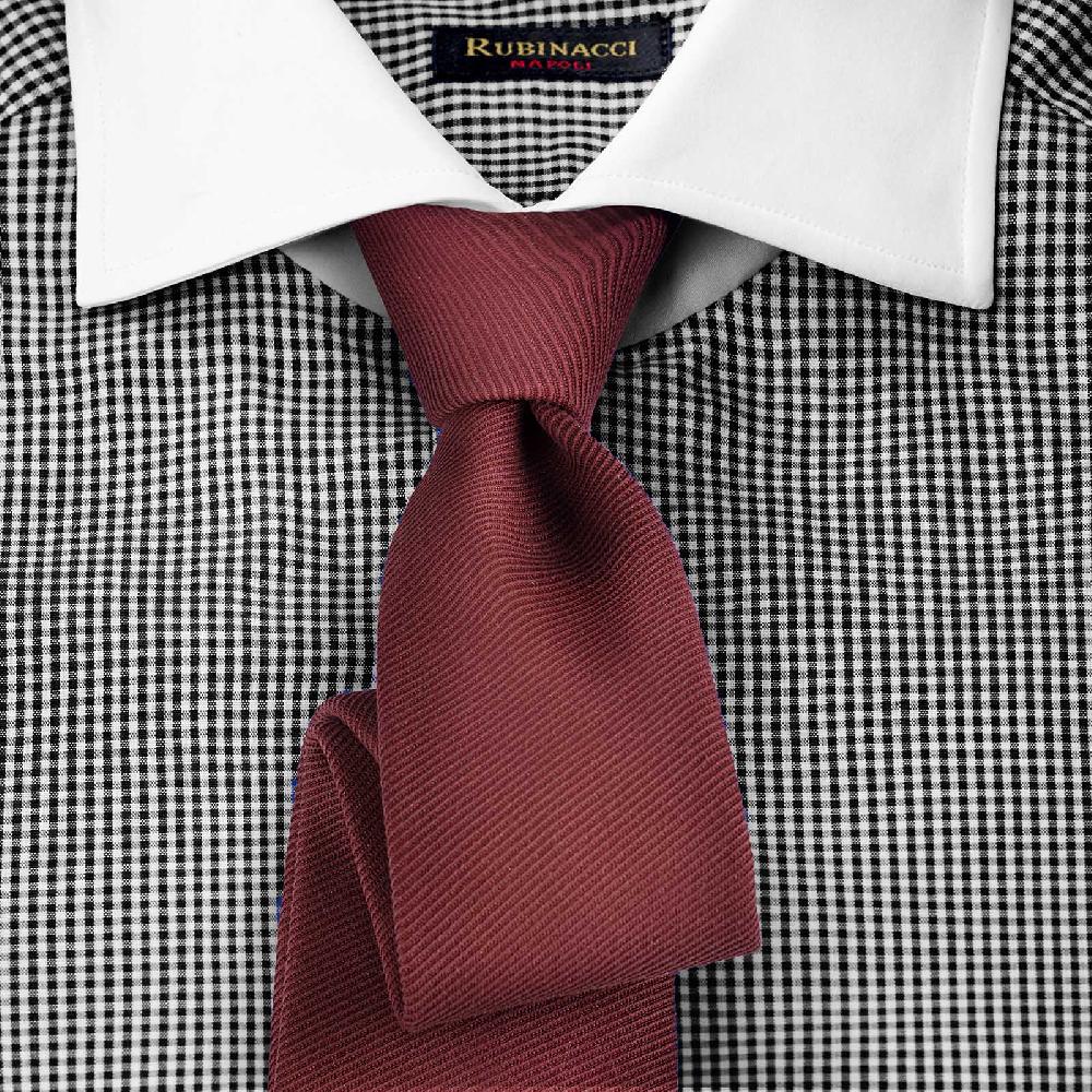 Rubinacci Camicia Con Collo Bianco Quadretto Nero