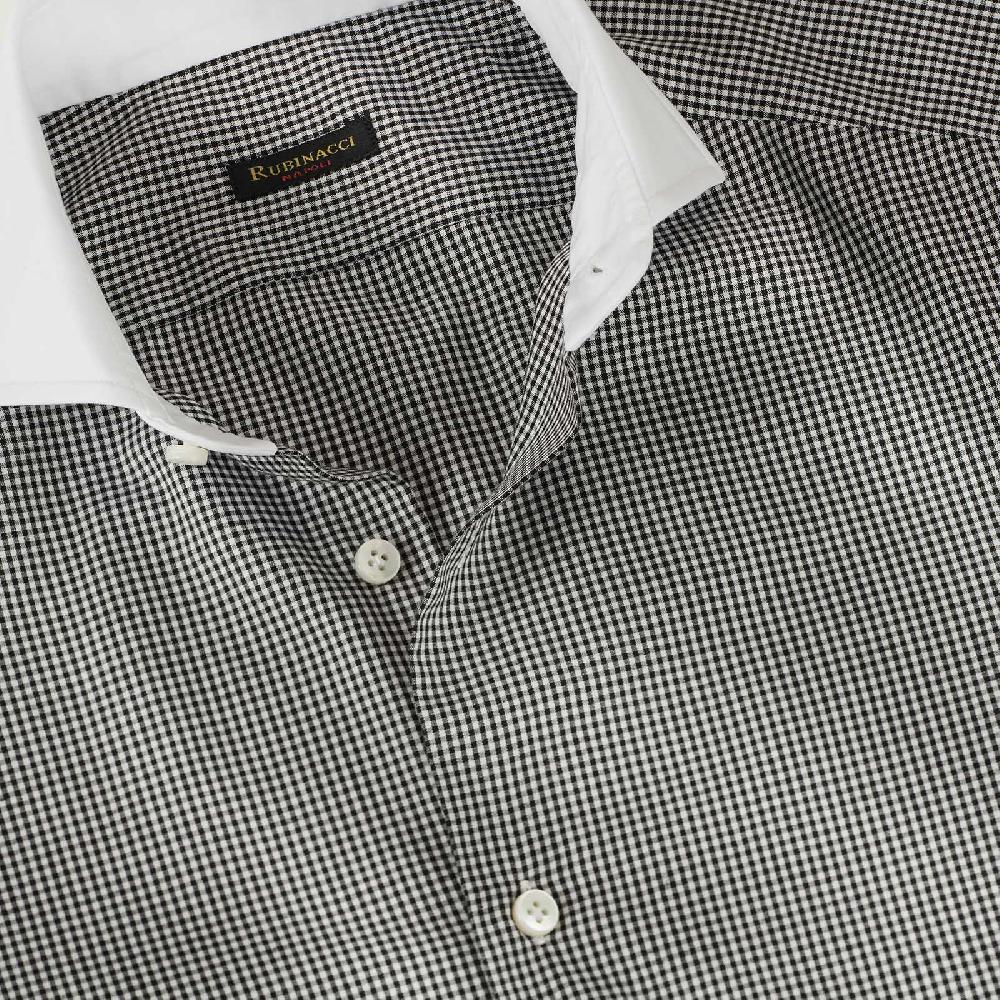 Rubinacci Camicia Con Collo Bianco Quadretto Nero