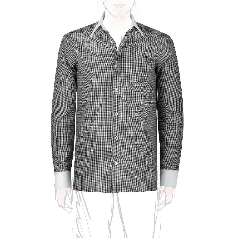 Rubinacci Camicia con collo bianco quadretto nero