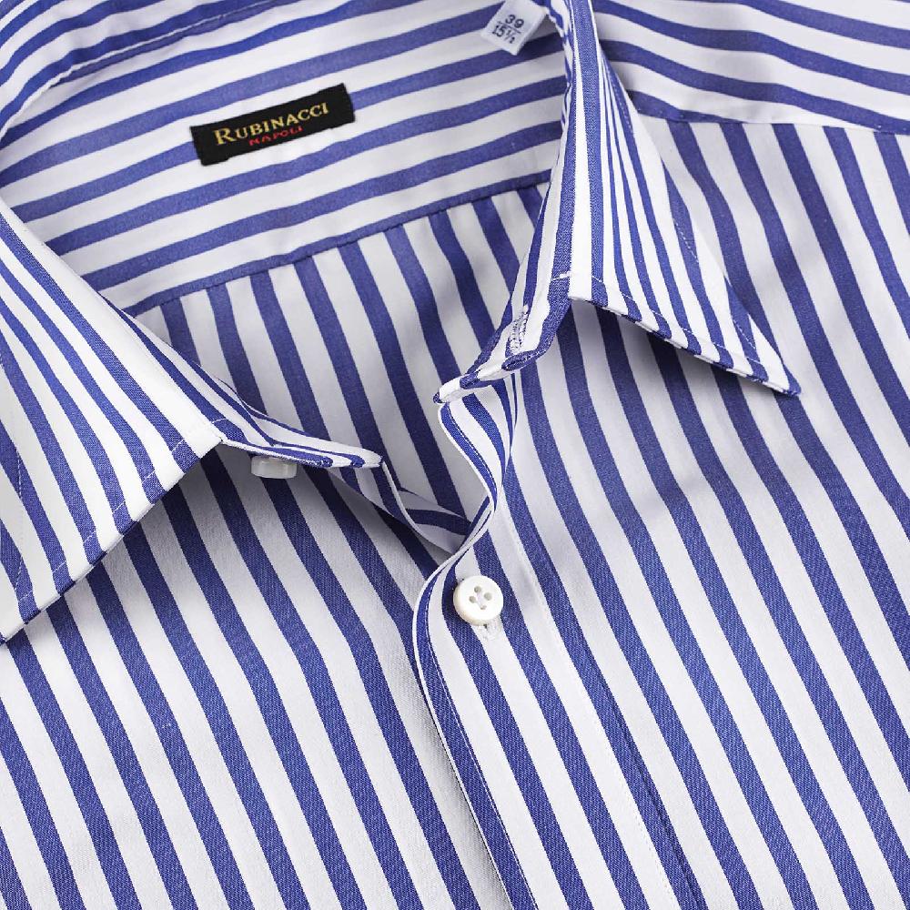 Rubinacci Camicia In Cotone Rigato Bianco E Blu
