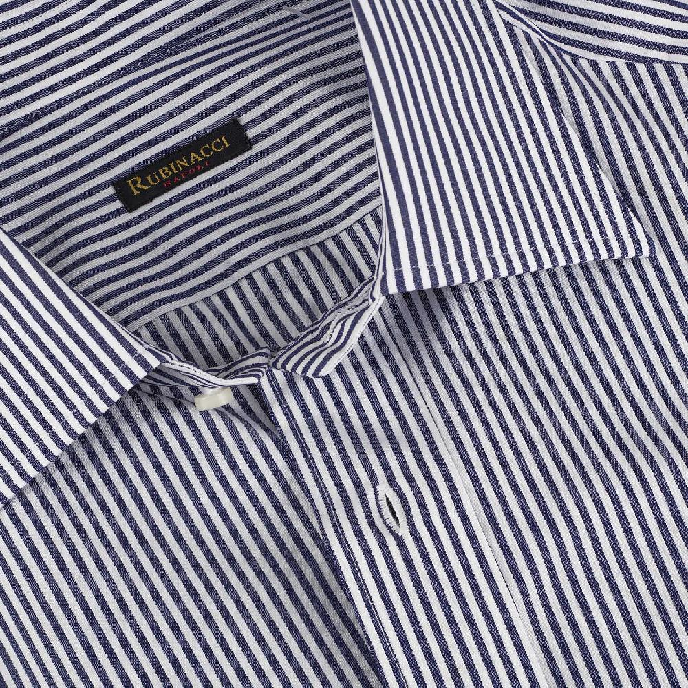 Rubinacci Camicia In Cotone Rigato Bianco E Blu