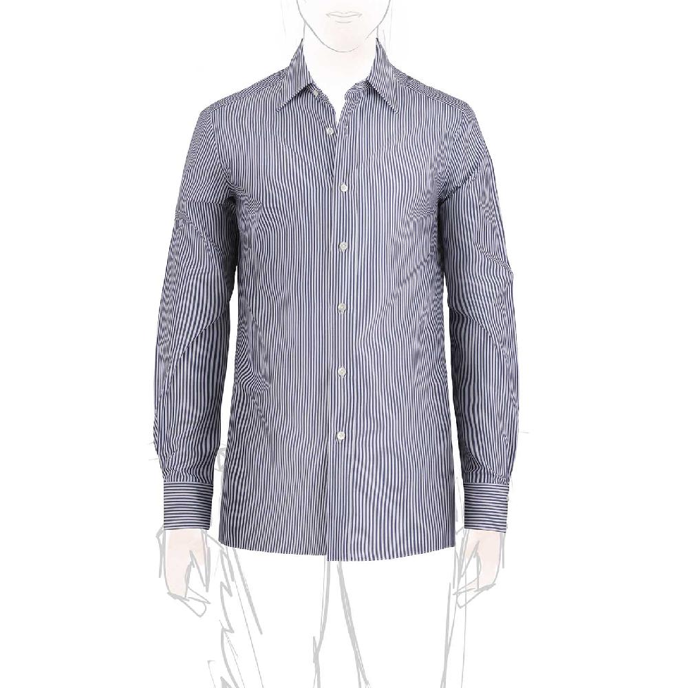 Rubinacci Camicia in cotone rigato bianco e blu