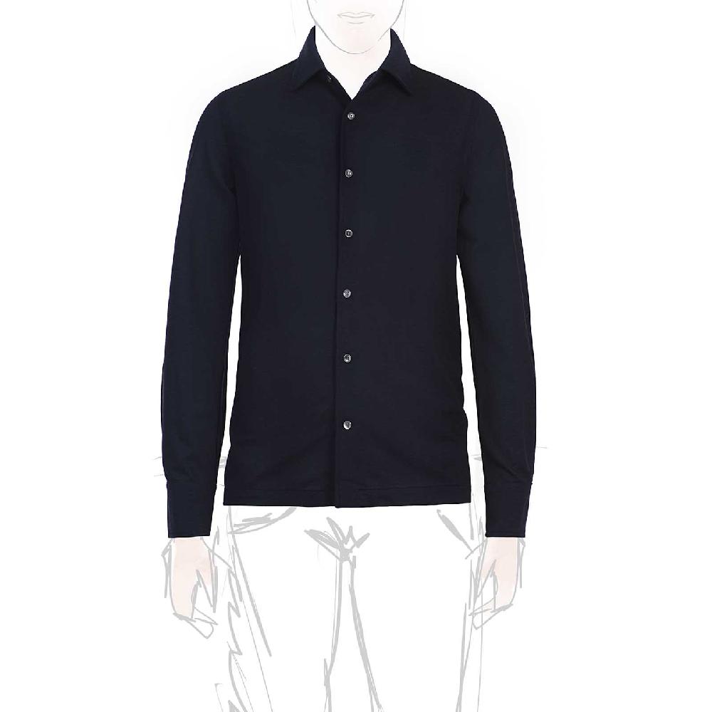 Rubinacci Camicia in piquet di lana blu navy