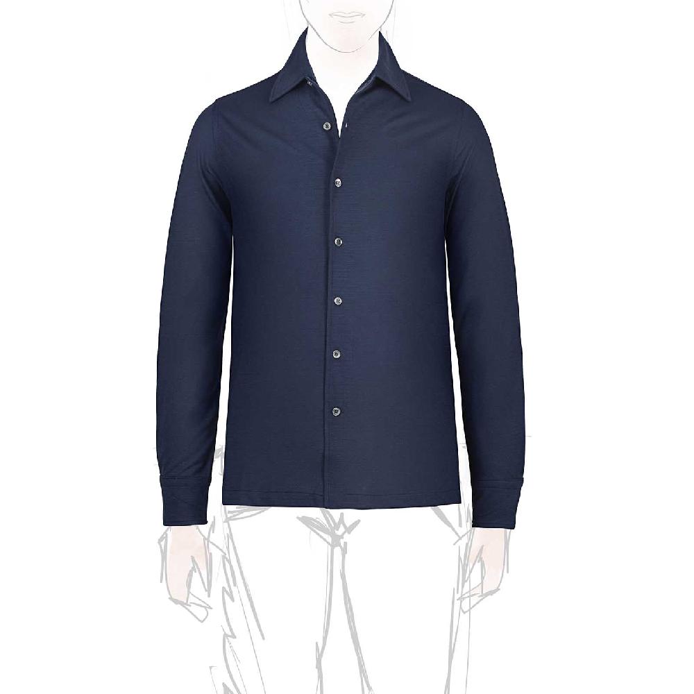 Rubinacci Camicia in piquet di lana blu