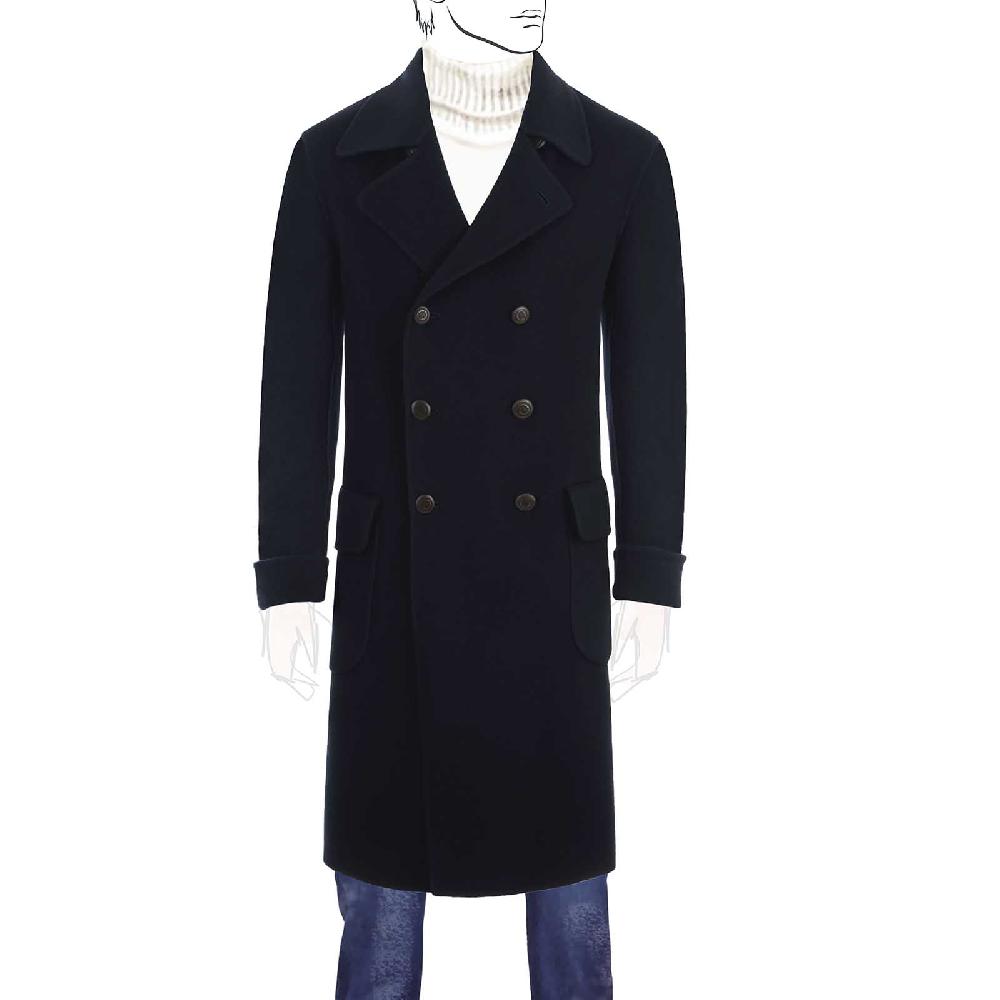 Rubinacci Cappotto doppio petto in cashmere blu