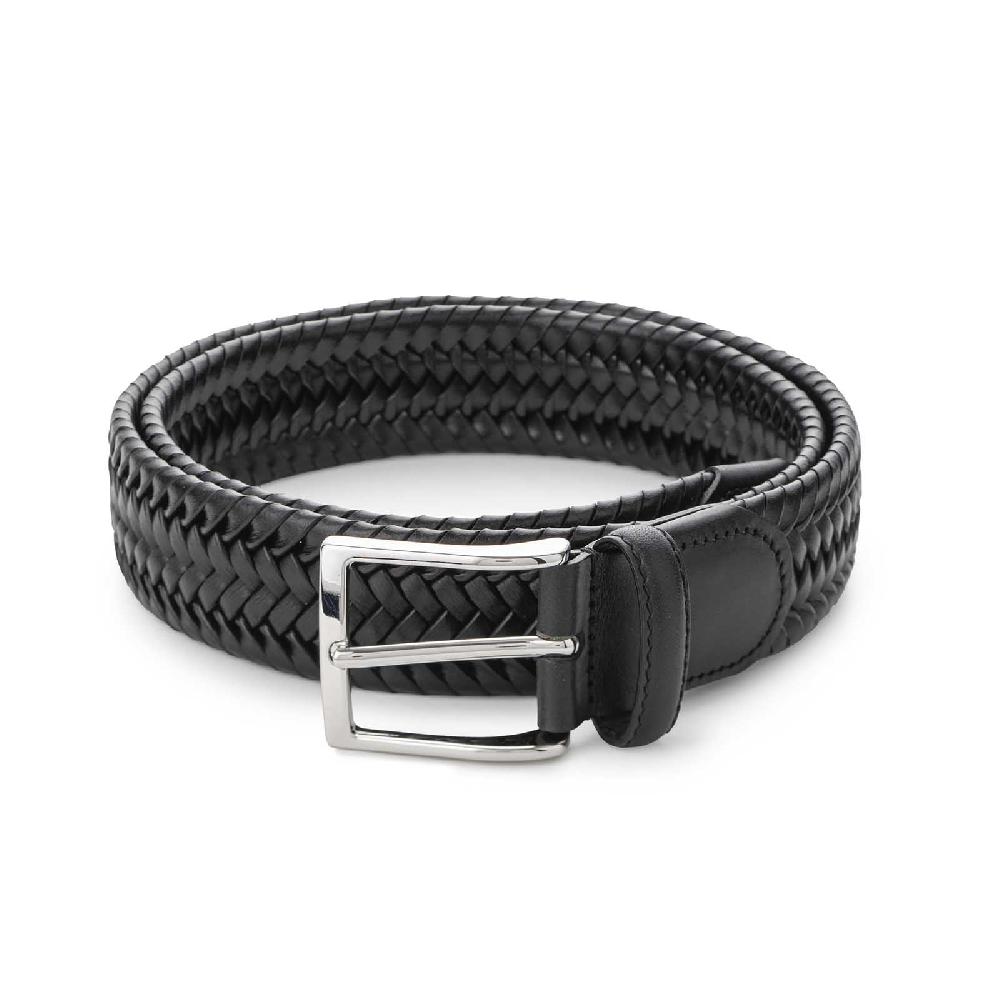 Rubinacci Cintura intrecciata cuoio nero