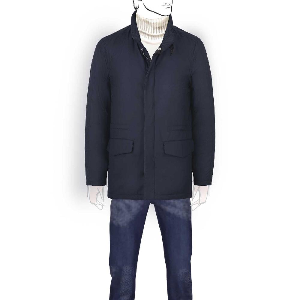 Rubinacci Giaccone in seta impermeabile blu