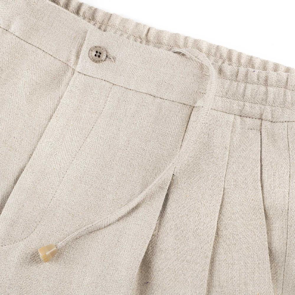 Rubinacci Pantalone Leisure In Lino Spigato Beige