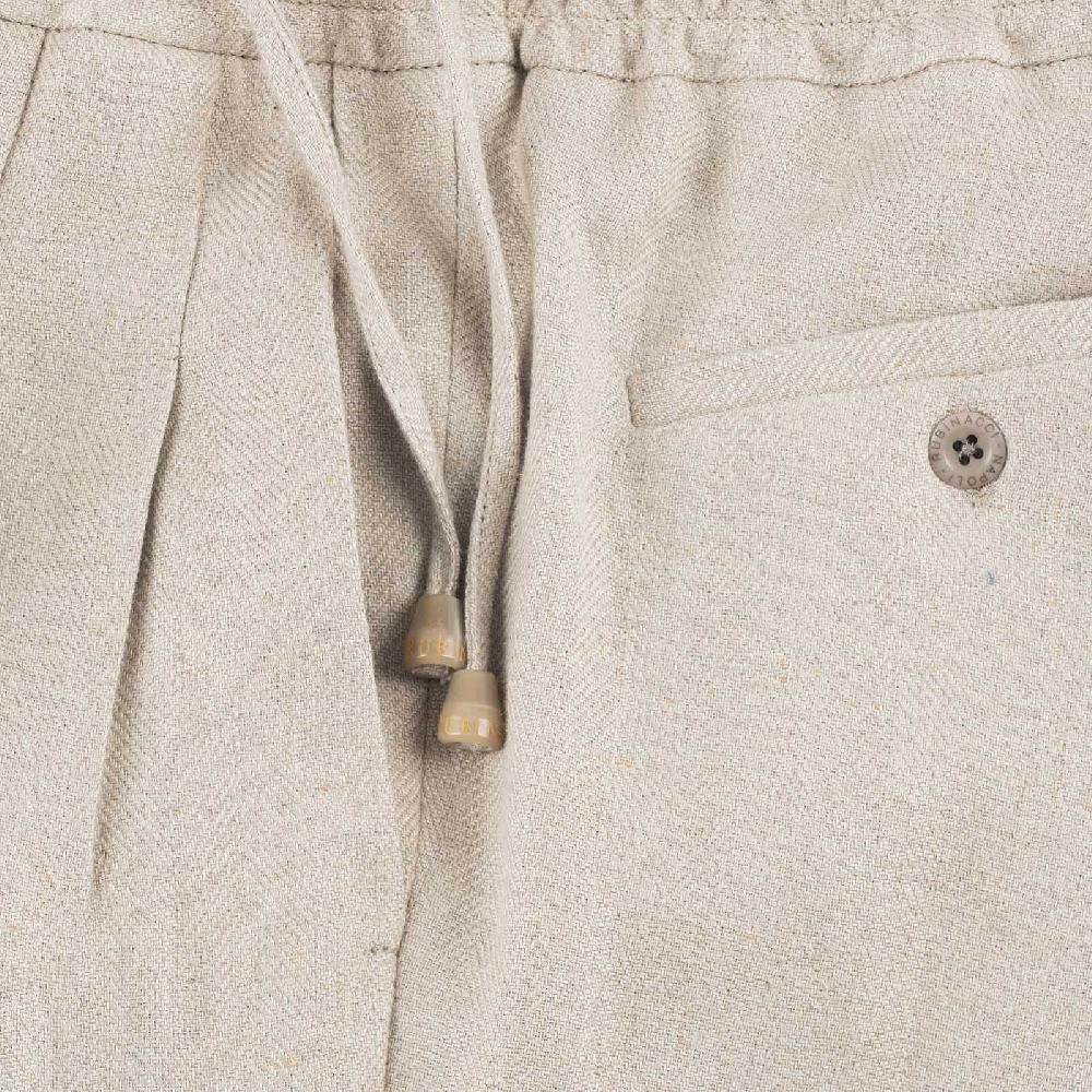 Rubinacci Pantalone Leisure In Lino Spigato Beige