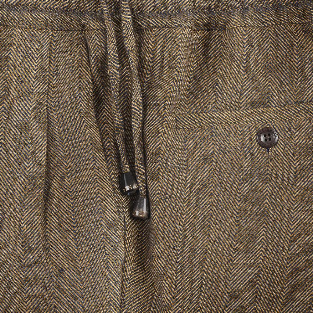 Rubinacci Pantalone Leisure In Lino Spigato Ocra