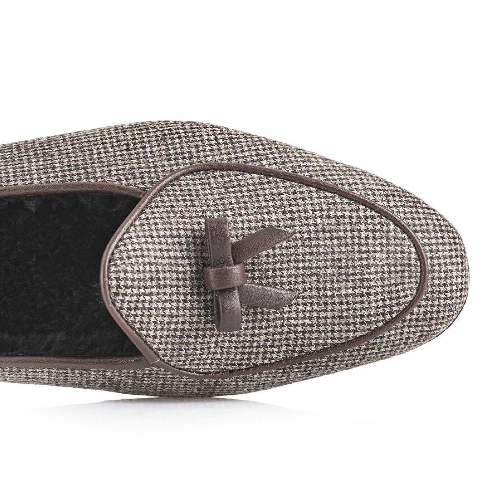 Rubinacci Pantofola Donna Pied De Poule Marrone