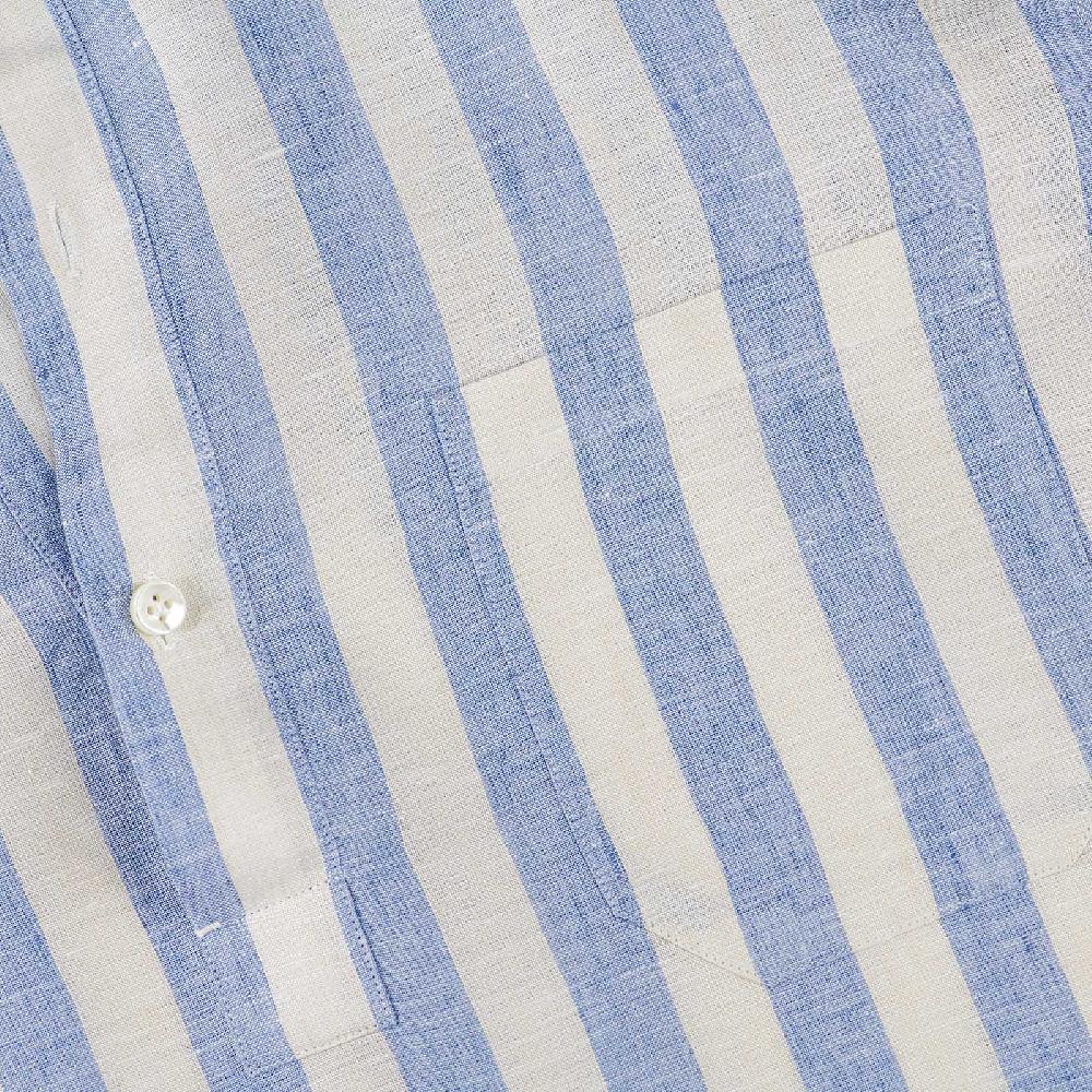 Rubinacci Polo In Lino Rigato Azzurro