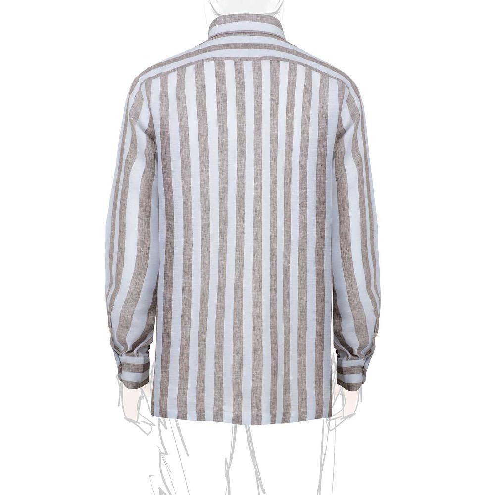 Rubinacci Polo In Lino Rigato Nocciola