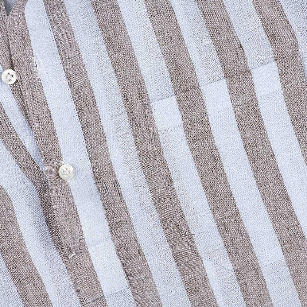 Rubinacci Polo In Lino Rigato Nocciola