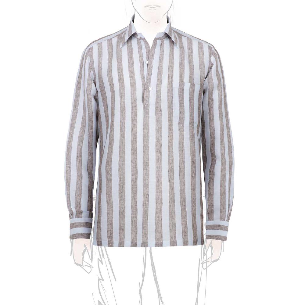 Rubinacci Polo in lino rigato nocciola