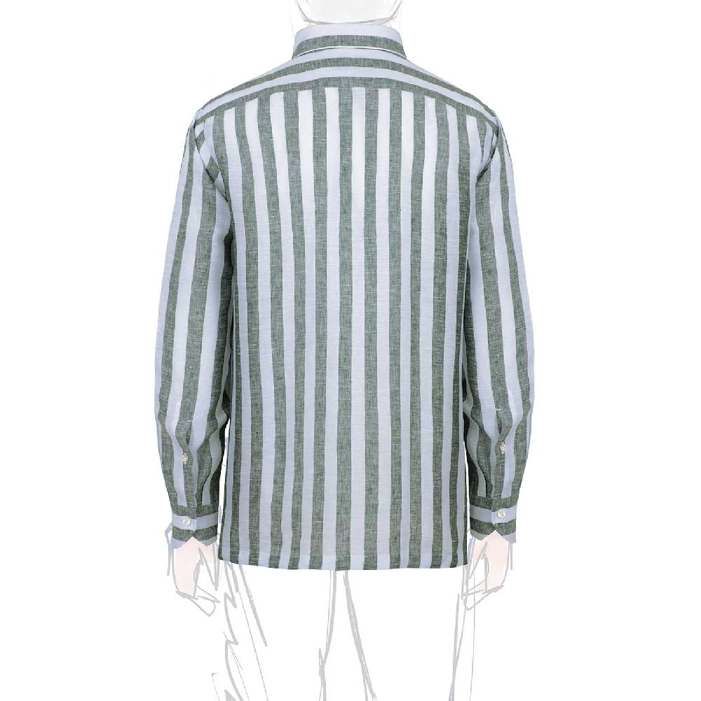 Rubinacci Polo In Lino Rigato Verde