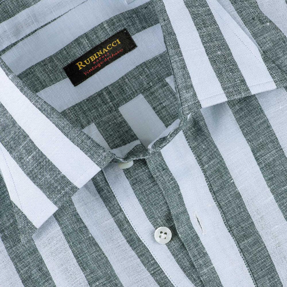 Rubinacci Polo In Lino Rigato Verde