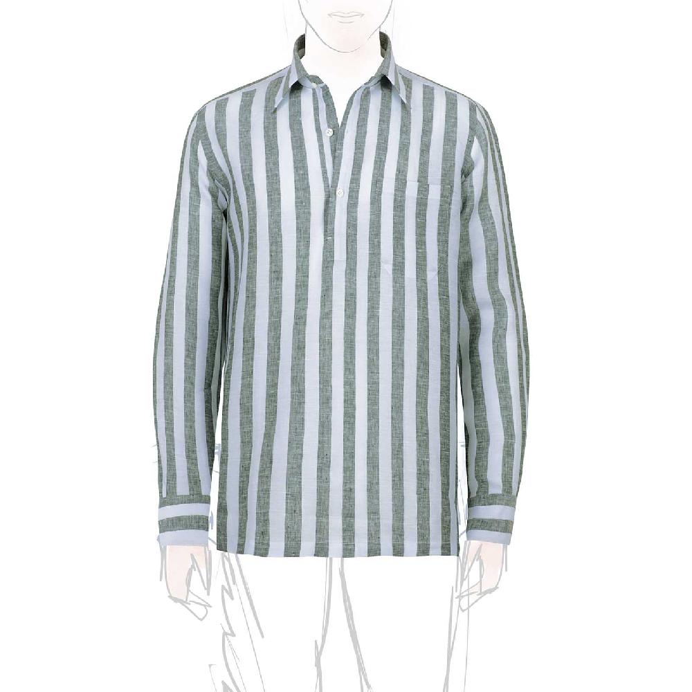 Rubinacci Polo in lino rigato verde