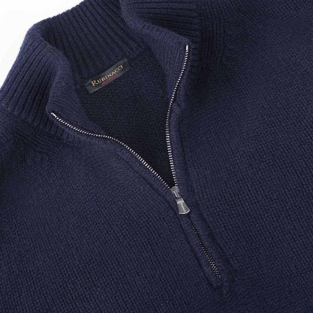 Rubinacci Pull Mezza Zip In Cashmere Blu