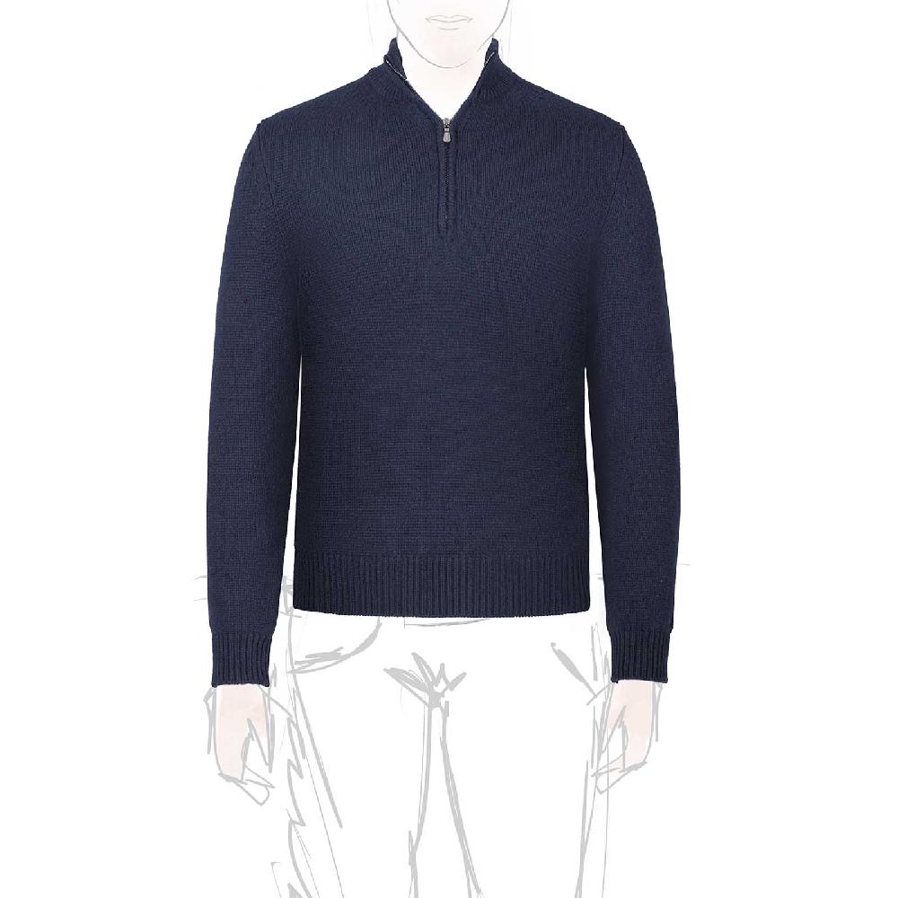 Rubinacci Pull mezza zip in cashmere blu