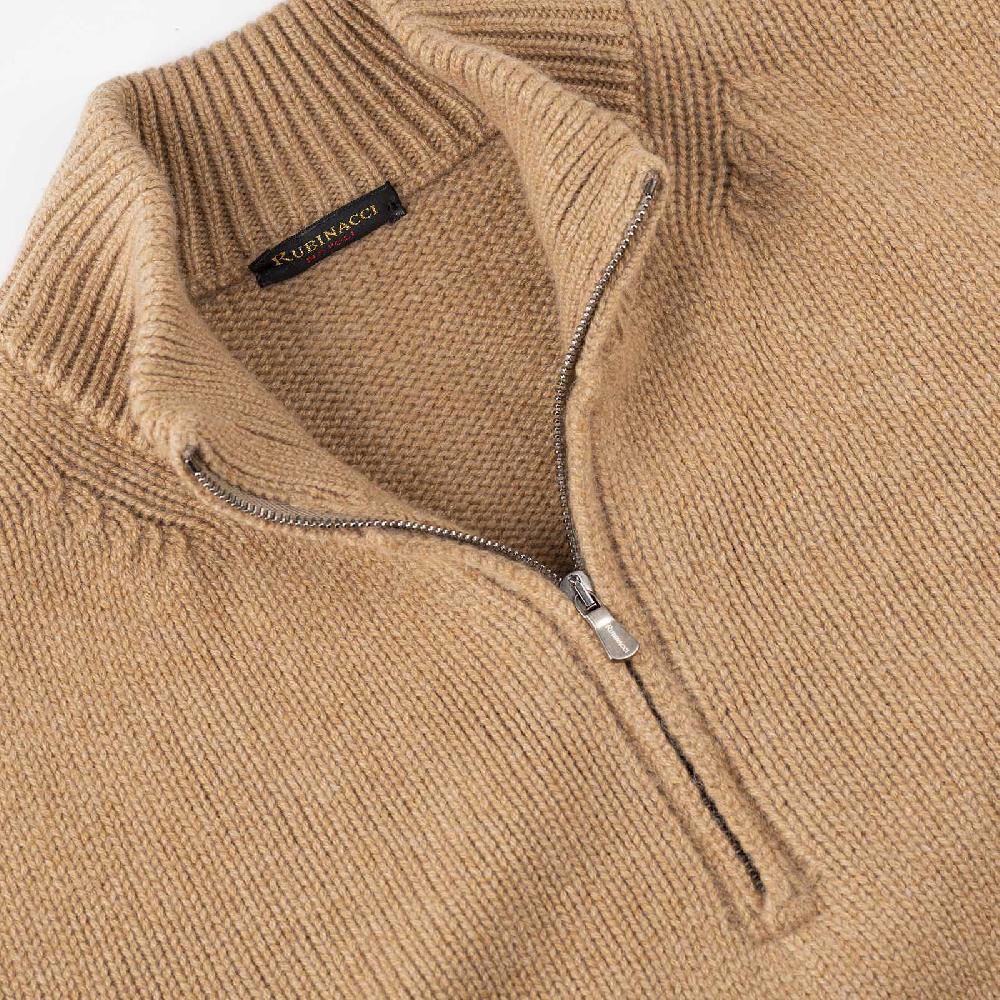 Rubinacci Pull Mezza Zip In Cashmere Rhum
