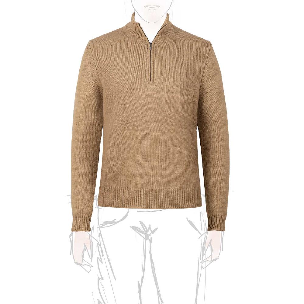 Rubinacci Pull mezza zip in cashmere rhum